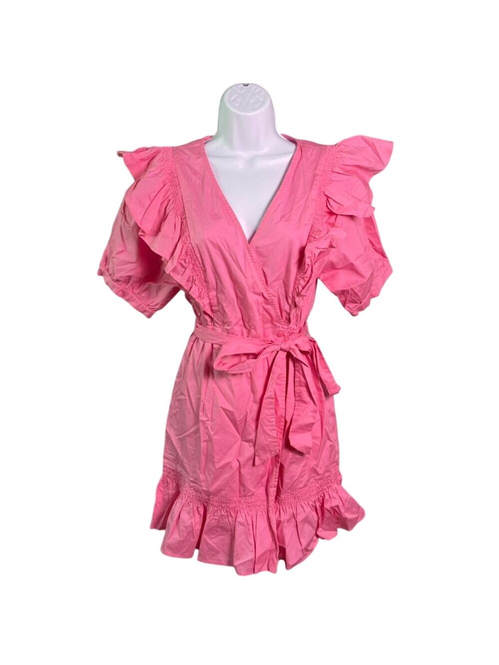 NWOT Karlie Mini Ruffle Wrap Dress Womens Large Pink Barbie Coquette Cottage